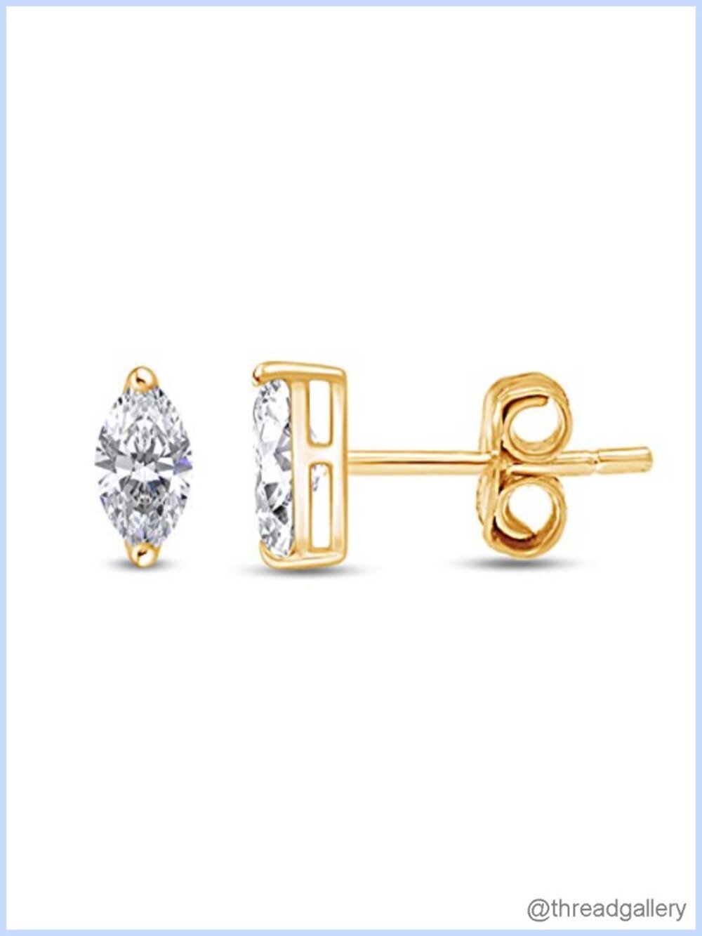 Marquise Stud Earrings 14K Yellow Gold Plated 925 Silver Cubic Zirconia